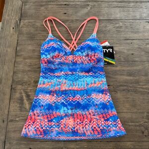 NWT TYR Durafast Lite Emerald Lake Crosscut Tankini Top Blue Coral Womens Small